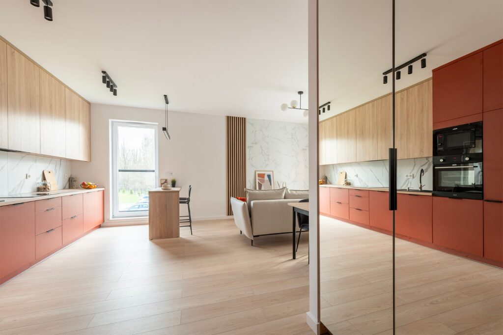 Projekt mieszkania 70m2 lustro w korytarzu